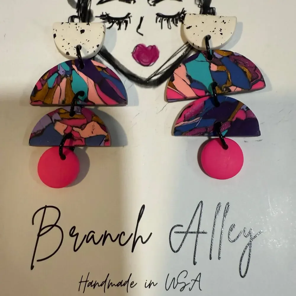 Branch Alley Multicolor Abstract Handmade Dangle Earrings NWT